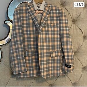 Plaid Blazer in Gray, Beige + Peach - Kids Smart Casual Jacket and Dress Slacks